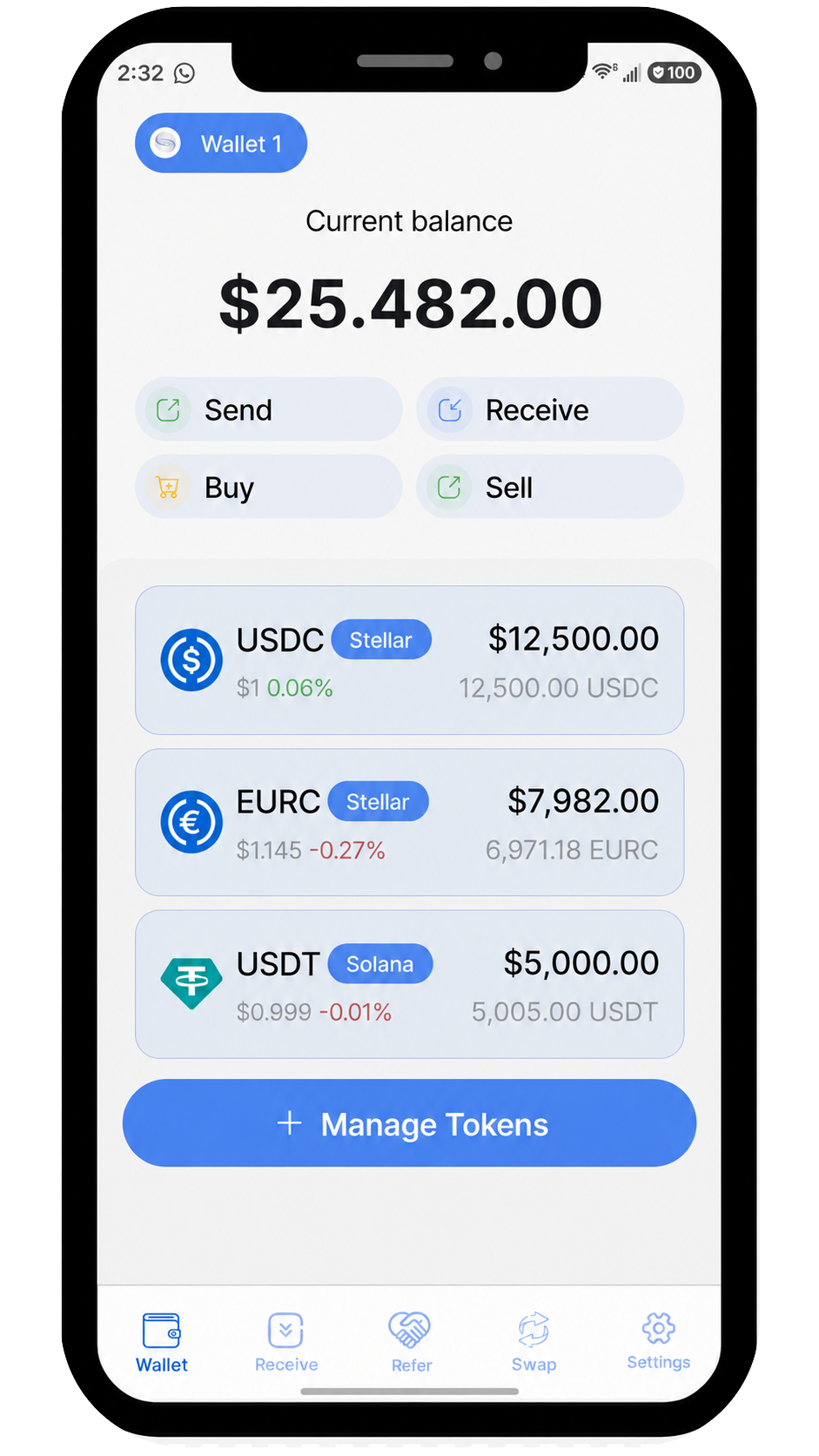 TERUSA Wallet — USDC, EURC and USDT